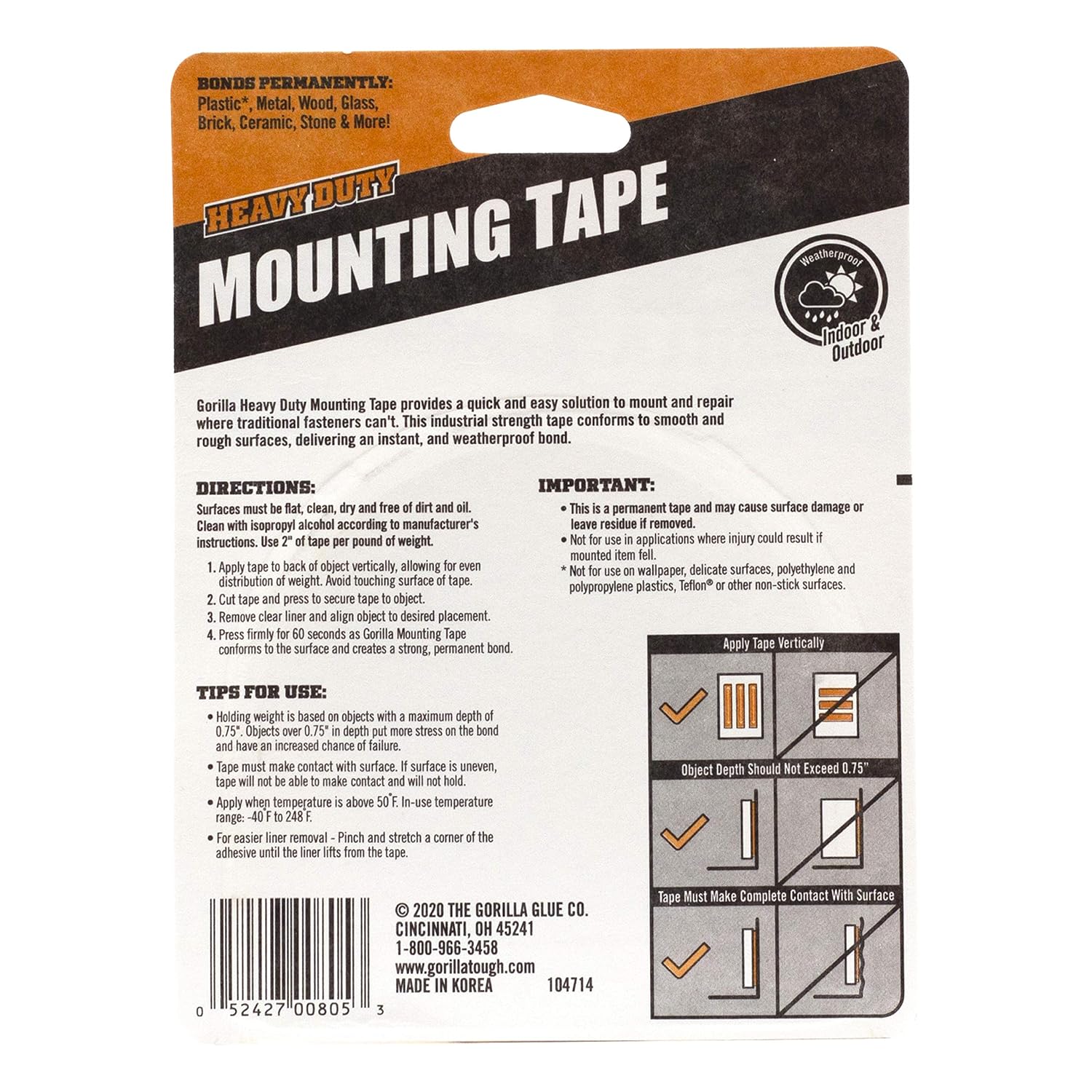 Gorilla Heavy Duty, Extra Long Double Sided Mounting Tape, 1" x 120", Black, (Pack of 1)-1