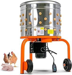 SuperHandy Chicken Plucker 1HP 120VAC - Electric Stainless Steel Poultry Processing Machine with 92 Soft Fingers, 20" Drum, GFCI Safety & Waterproof Design, Transport Wheels