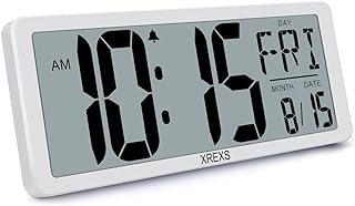 XREXS Large Digital Wall Clock, Electronic Alarm Clocks for Bedroom, Count Up & Down Timer, Battery Operated 14.17 Inch Large LCD Screen with Time/Date/Temperature Display