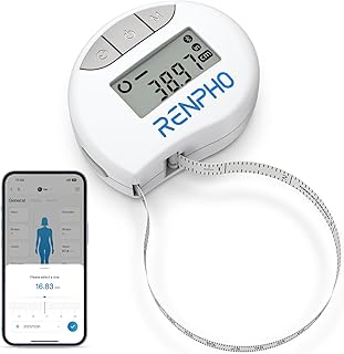 RENPHO Body Measuring Tape, Smart Tape Measure for Weight Loss, Bluetooth Tape with App, Retractable Tape for Measuring Waist, Hip, Bust, Arms, Muscle Gain, Fitness Equipment, 60in /150cm, White