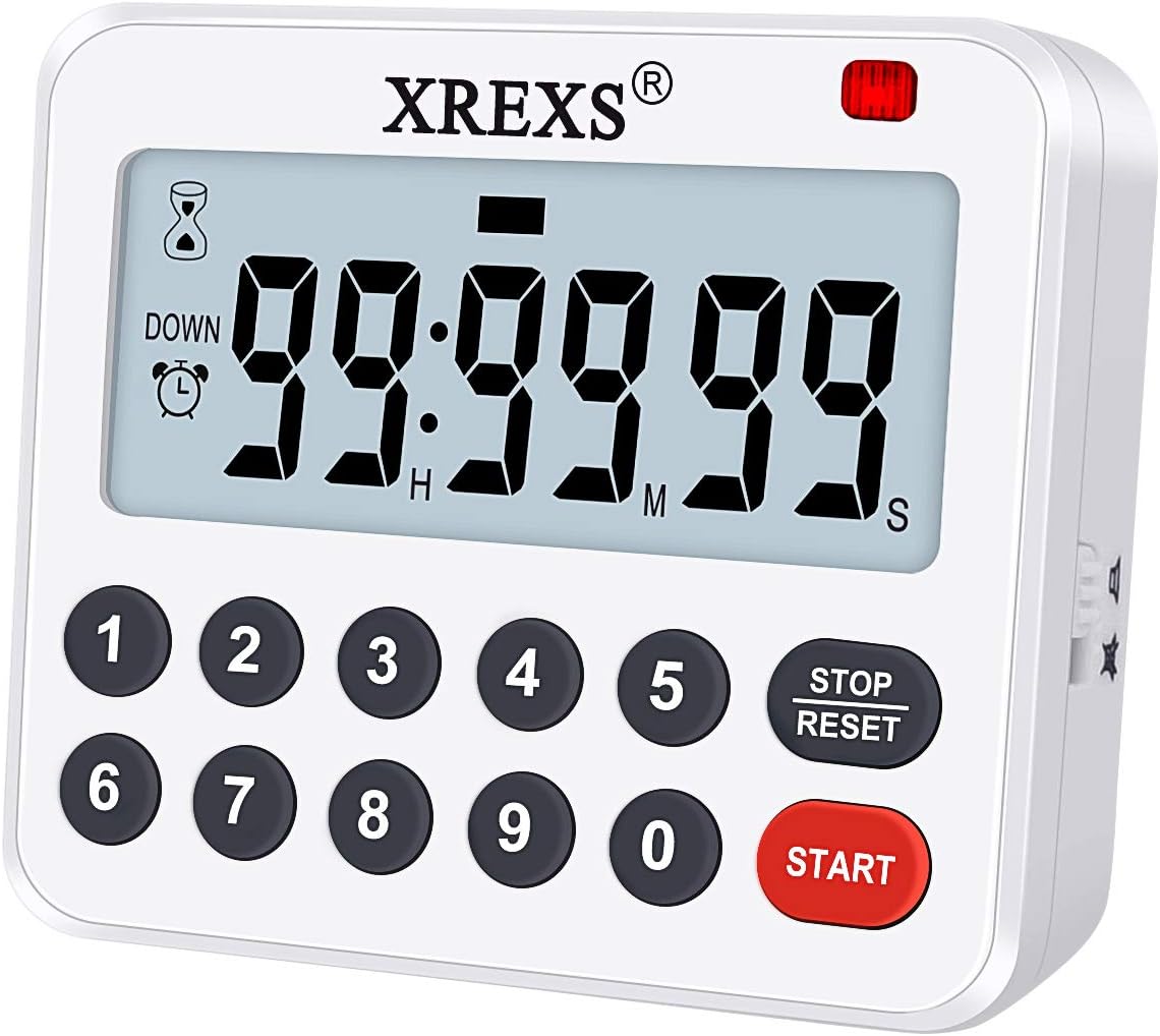 XREXS Digital Kitchen Timer Magnetic Countdown Up Cooking Timer Loud Alarm and Mute Optional, Magnet and Stand, Large Display Classroom Timer for Teachers (2 Batteries Included) Upgraded Version-0