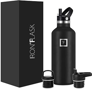 IRON °FLASK Camping & Hiking Hydration Canteens - 3 Lids (Narrow Straw/Spout Lid) Leak Proof Vacuum Insulated Stainless Steel - Hot & Cold Double Walled Sports Water Bottle