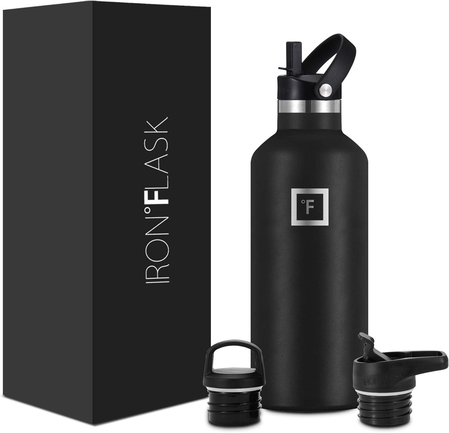 IRON °FLASK Camping & Hiking Hydration Canteens - 3 Lids (Narrow Straw/Spout Lid) Leak Proof Vacuum Insulated Stainless Steel - Hot & Cold Double Walled Sports Water Bottle-0