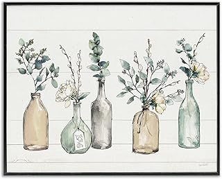 Stupell Industries Bottles and Plants Farm Wood Textured, Design by Anne Tavoletti Wall Art, 11 x 14, Multi-Color, Black Framed