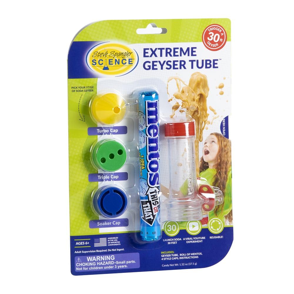 Steve Spangler Science Extreme Geyser Tube - Science Kit for Kids - Mentos & Soda Lab Experiment - Includes Tube, Candy, & Unique Spray Caps - Chemistry Magic - Classroom STEM Project-0