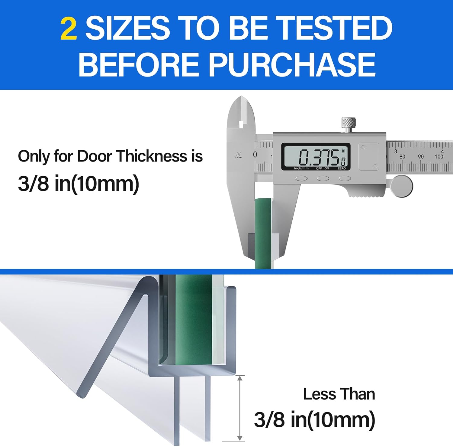 Yecaye 3-Pack 3/8" x 39" Shower Door Bottom Seal - Shower Door Sweep - Frameless Glass Seal Strip - Stop Shower Leaks and Create a Water Barrier, 10MM-2