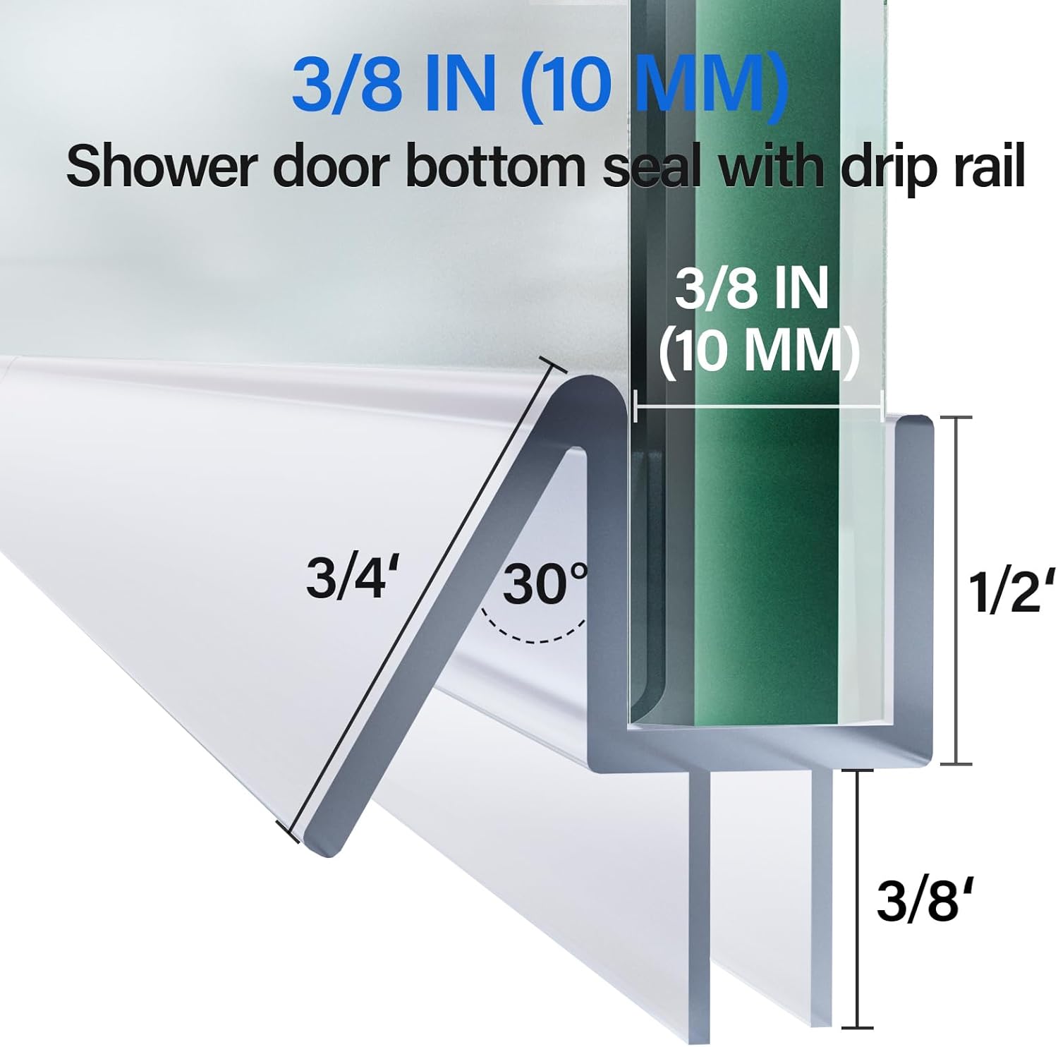 Yecaye 3-Pack 3/8" x 39" Shower Door Bottom Seal - Shower Door Sweep - Frameless Glass Seal Strip - Stop Shower Leaks and Create a Water Barrier, 10MM-3