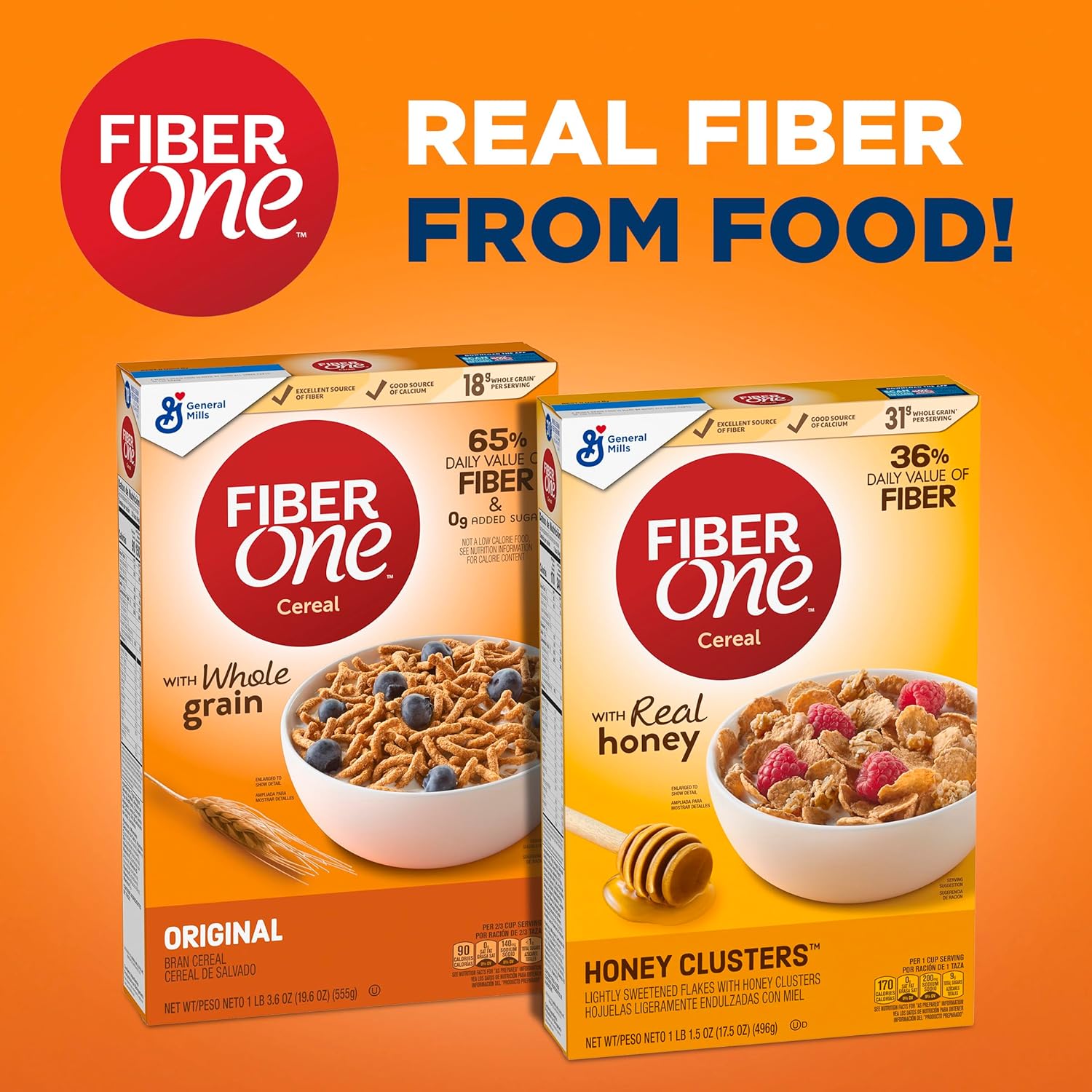 Fiber One Honey Clusters Breakfast Cereal, Fiber Cereal Made with Whole Grain, 17.5 oz-5