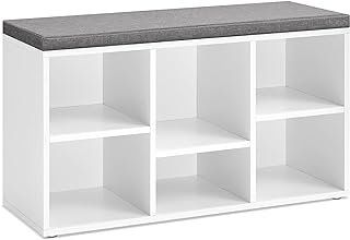 VASAGLE Shoe Bench with Cushion, Shoe Storage Bench with 6 Compartments and 3 Adjustable Shelves, Entryway Bench with Padded Seat, for Bedroom, Closet, Living Room, White ULHS23WT