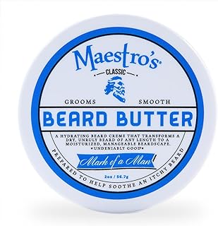 Maestro’s Classic BEARD BUTTER | Anti-Itch, Extra Soothing, Hydrating Beard Creme For All Beard Types & Lengths- Mark of a Man Blend, 2 Ounce