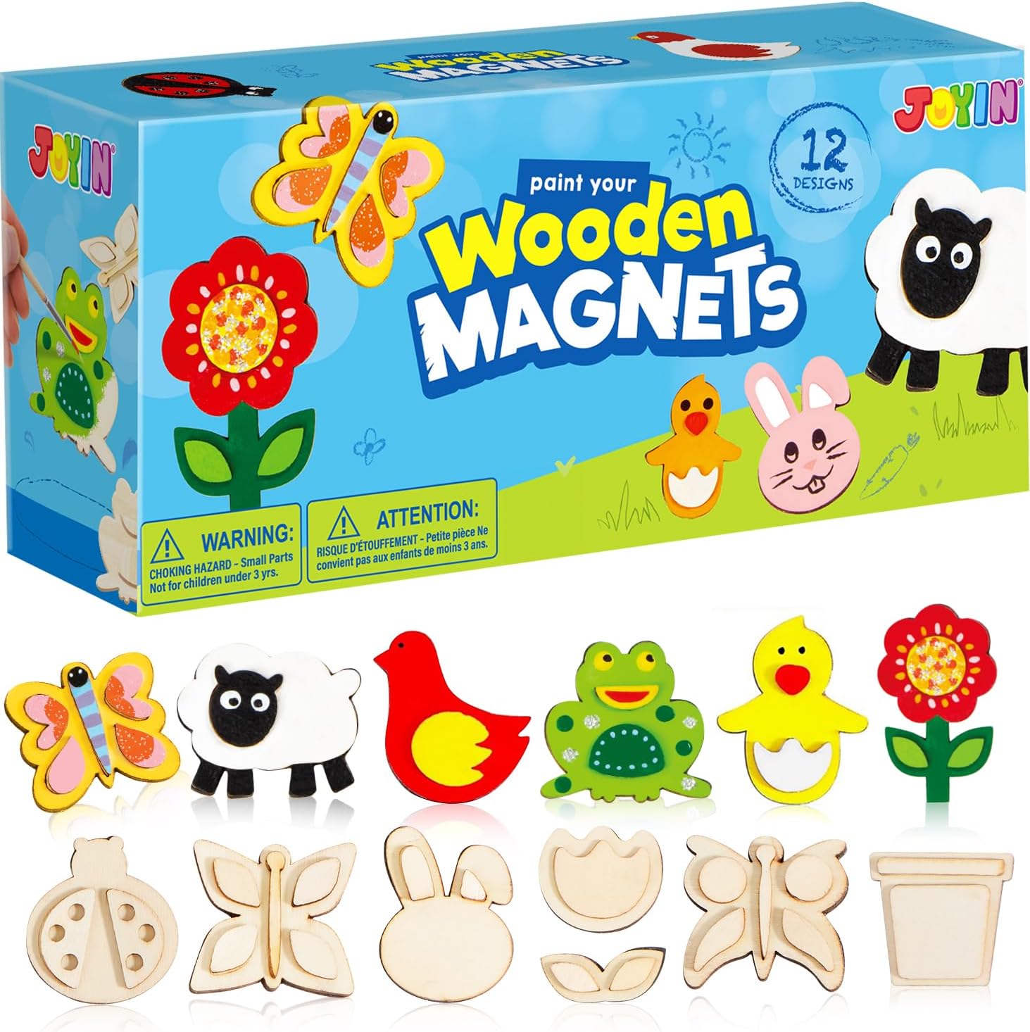 JOYIN 12 Wooden Magnet Creativity Arts & Crafts Painting Kit for Kids, Decorate Your Own Painting Gift for Easter Basket Stuffers, Birthday Parties and Family Crafts, Party Favors for Boys Girls-0