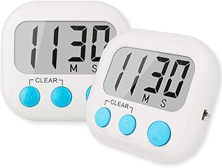 2 Pack Digital Kitchen Timer for Cooking Big Digits Loud Alarm Magnetic Backing Stand Cooking Timers for Baking White