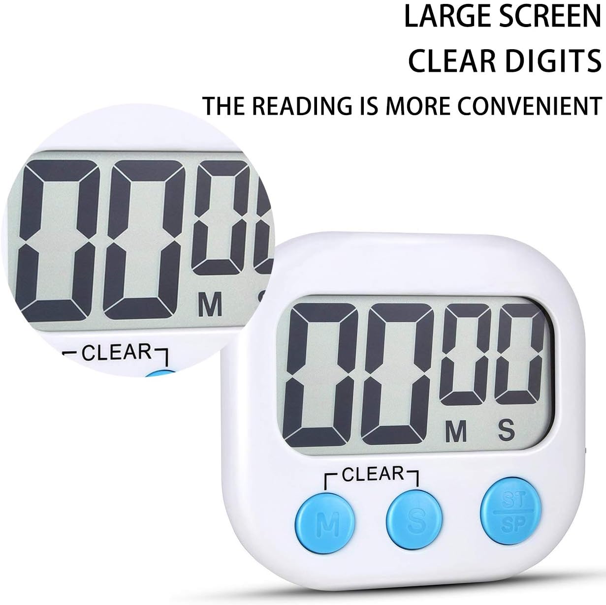 2 Pack Digital Kitchen Timer for Cooking Big Digits Loud Alarm Magnetic Backing Stand Cooking Timers for Baking White-1