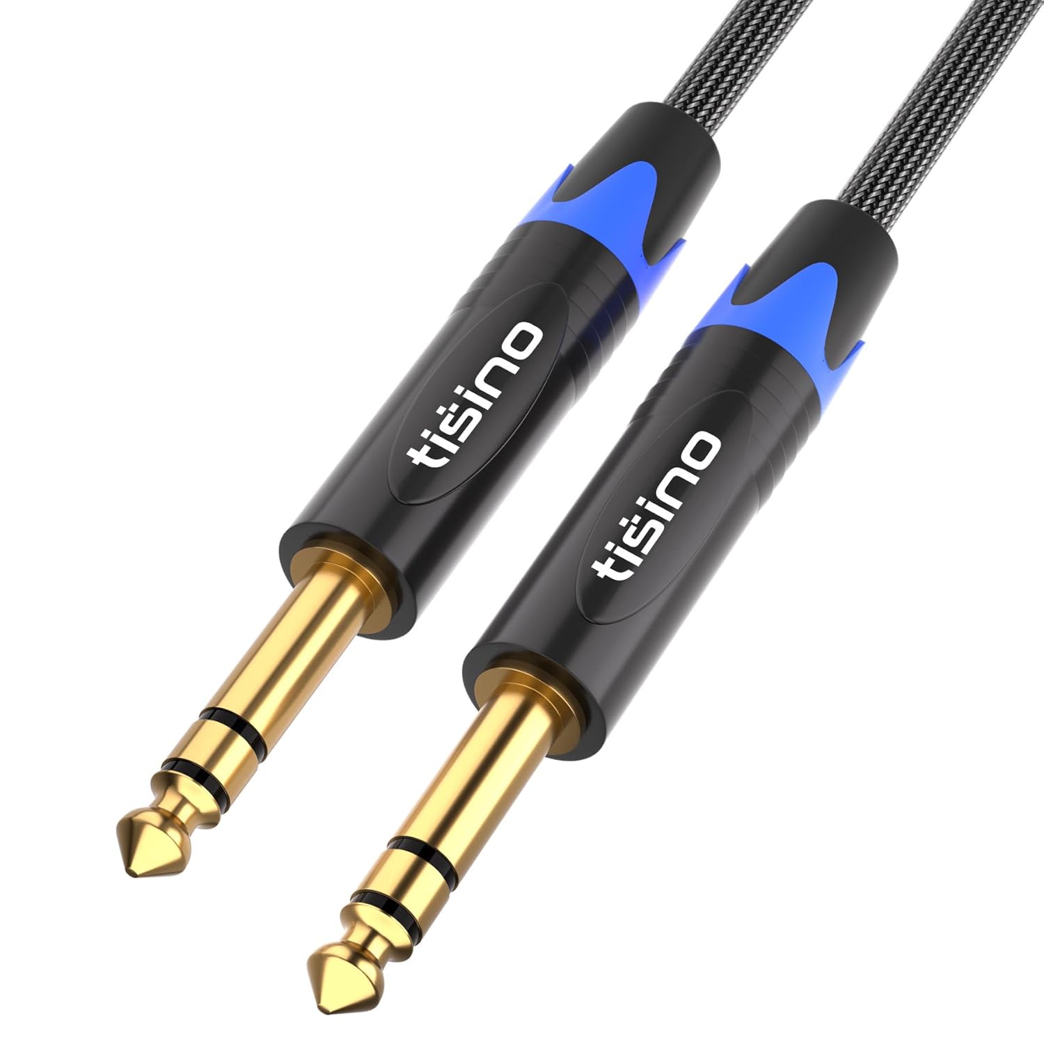 tisino 1/4 inch TRS Cable, Quarter inch 1/4 TRS to TRS Balanced Stereo Audio Cable Male to Male Pro Interconnect Cable Guitar Cable, Nylon Braid - 3 FT-0