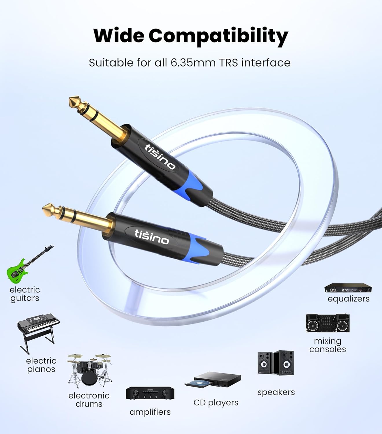 tisino 1/4 inch TRS Cable, Quarter inch 1/4 TRS to TRS Balanced Stereo Audio Cable Male to Male Pro Interconnect Cable Guitar Cable, Nylon Braid - 3 FT-2