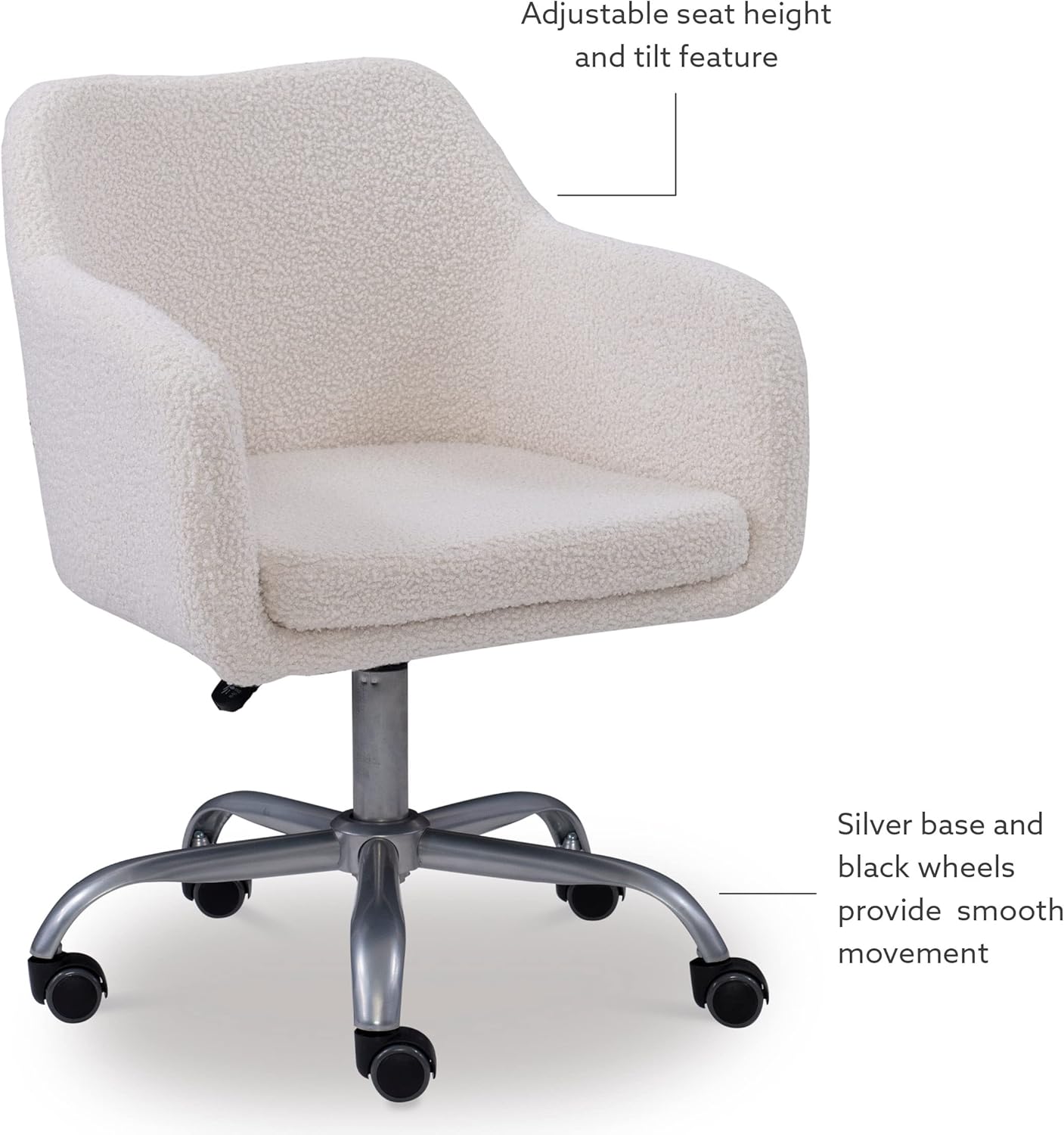 Linon Home Decor Products Linon Brooklyn Sherpa Office Chair, Ivory-10