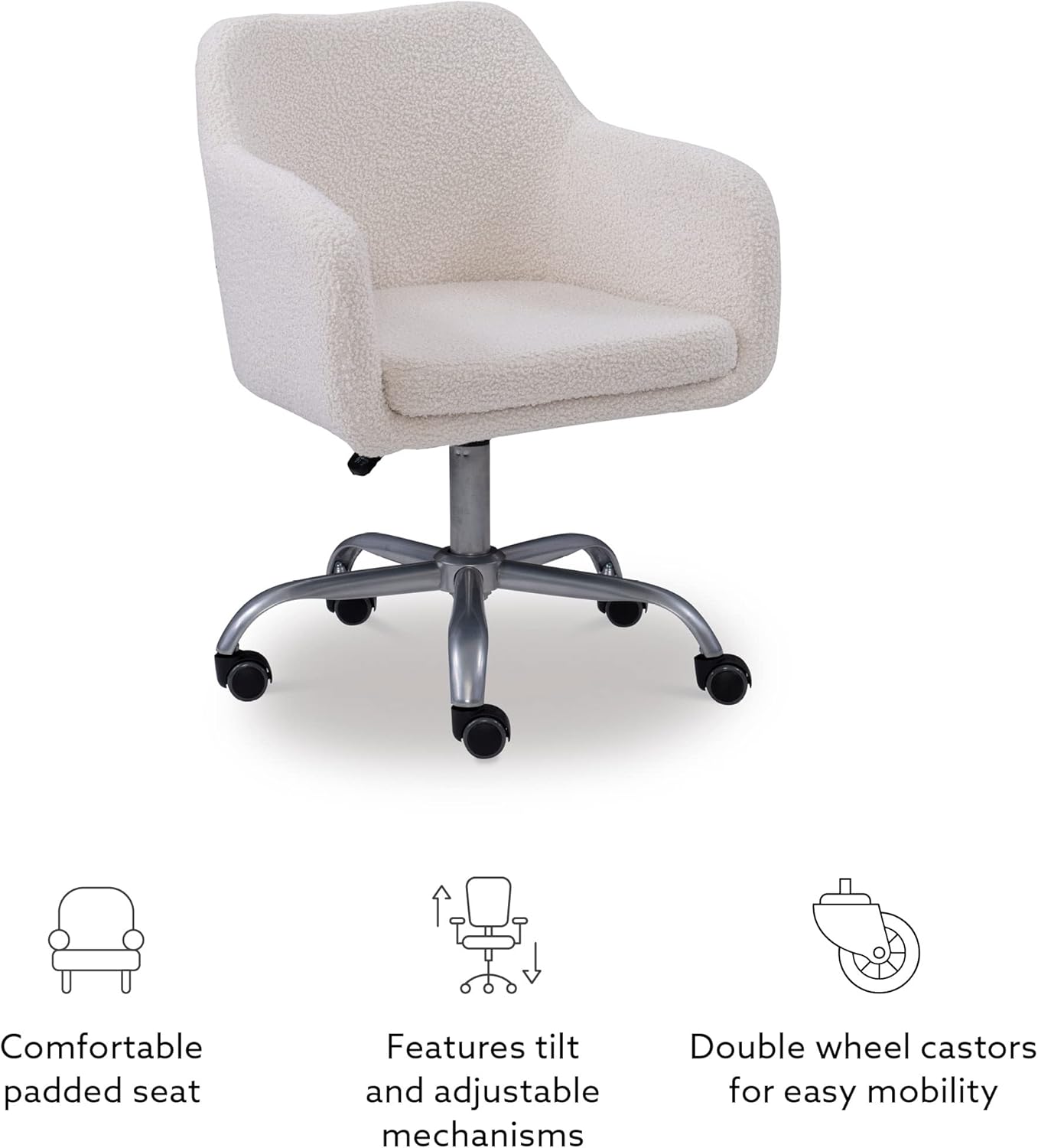 Linon Home Decor Products Linon Brooklyn Sherpa Office Chair, Ivory-13