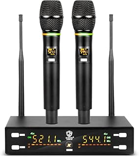 G-MARK X320FM Wireless Microphones System,Professional Metal Dual UHF Cordless Dynamic Mic Handheld Microphone System for Singing, Karaoke, Church, DJ, Wedding, Meeting, Stage Speech, Party, 200FT