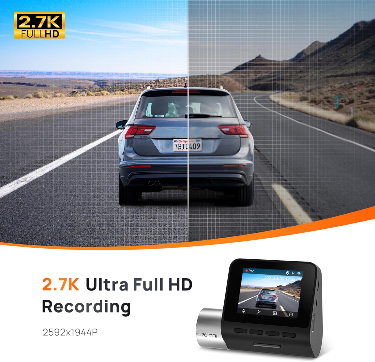 70mai True 2.7K Front Dash Cam, 1944P UHD with Sony IMX335, Built-in WiFi GPS Smart Dash Camera for Cars, Optional Rear Dash Cam, ADAS, 2'' IPS LCD Screen, 140° Wide Angle, WDR, Night Vision-1