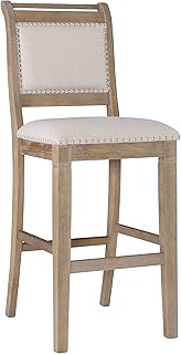 Linon Home Decor Products Newton Natural Bar Stool, Grey Wash