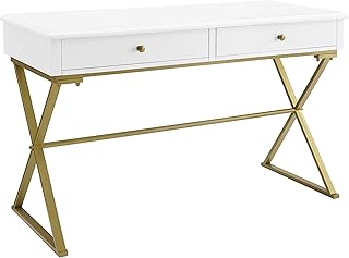 Linon Home Decor Products Harli Two-Drawer Campaign, White Desk