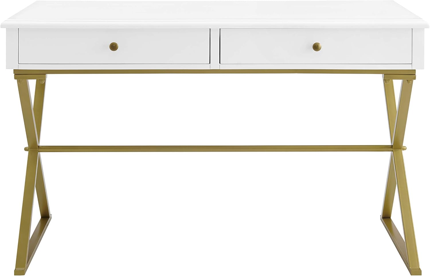 Linon Home Decor Products Harli Two-Drawer Campaign, White Desk-1