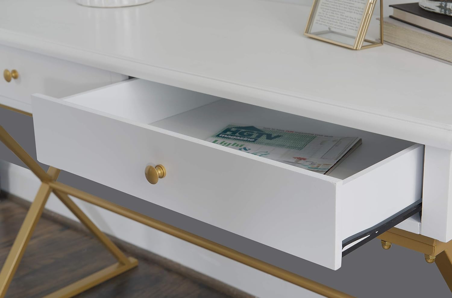 Linon Home Decor Products Harli Two-Drawer Campaign, White Desk-7