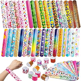 JOYIN 144 Pcs Slap Bracelets for Kids Bulk Wristbands with Animals, Friendship, Heart Print 36 Designs, for kids Easter Party Favors, Classroom Prizes Exchanging Gifts