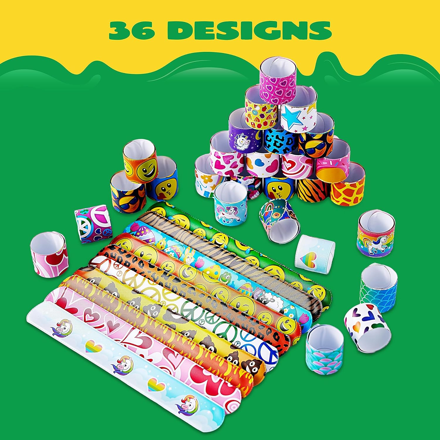 JOYIN 144 Pcs Slap Bracelets for Kids Bulk Wristbands with Animals, Friendship, Heart Print 36 Designs, for kids Easter Party Favors, Classroom Prizes Exchanging Gifts-2