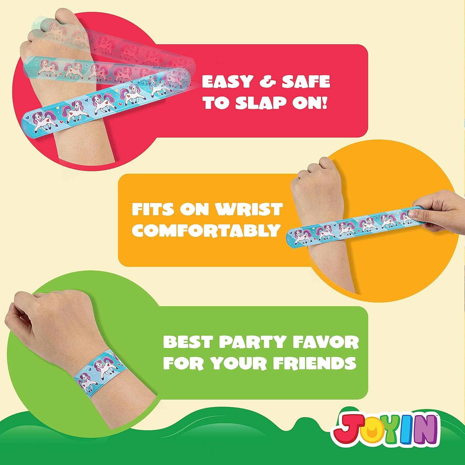 JOYIN 144 Pcs Slap Bracelets for Kids Bulk Wristbands with Animals, Friendship, Heart Print 36 Designs, for kids Easter Party Favors, Classroom Prizes Exchanging Gifts-3