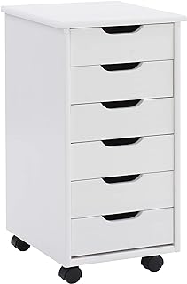 Linon Home Decor Products Corinne Six Drawer Storage, White Wash Rolling Cart