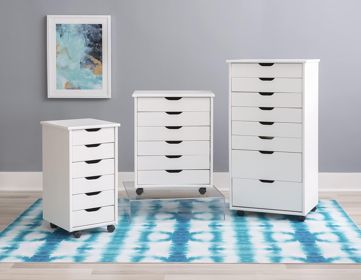 Linon Home Decor Products Corinne Six Drawer Storage, White Wash Rolling Cart-18