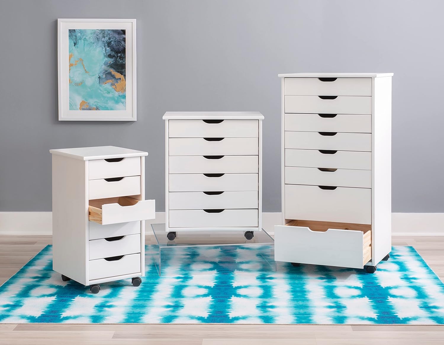 Linon Home Decor Products Corinne Six Drawer Storage, White Wash Rolling Cart-19