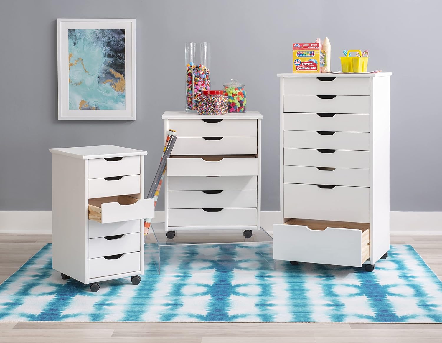 Linon Home Decor Products Corinne Six Drawer Storage, White Wash Rolling Cart-20