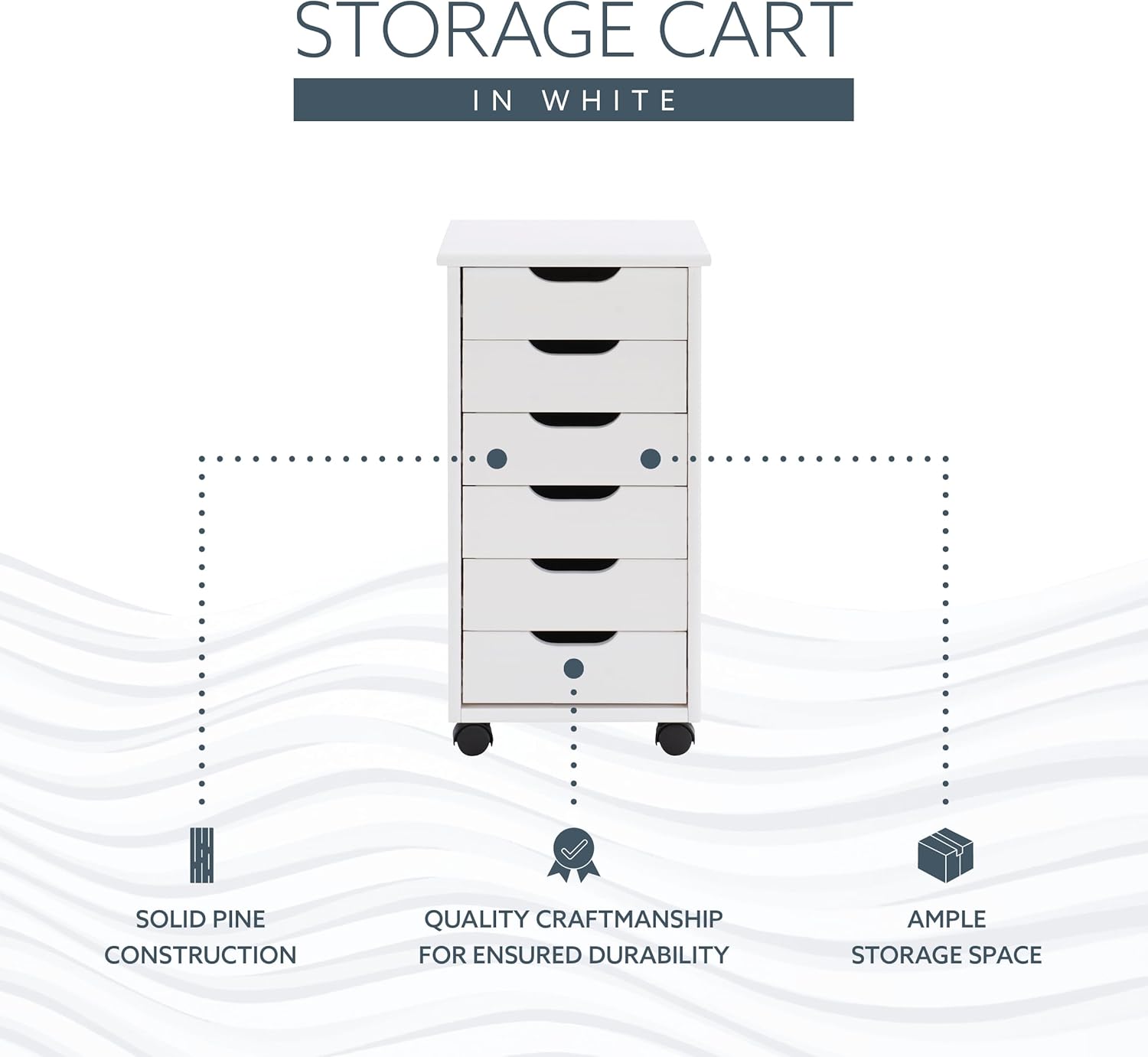 Linon Home Decor Products Corinne Six Drawer Storage, White Wash Rolling Cart-8