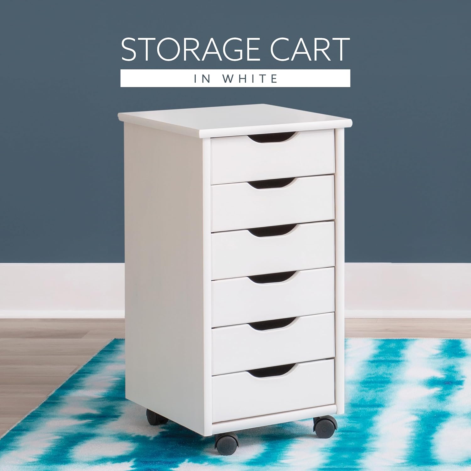 Linon Home Decor Products Corinne Six Drawer Storage, White Wash Rolling Cart-9