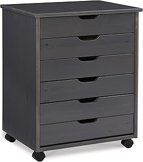 Linon Home Decor Products Corinne Six Drawer Wide, Grey Rolling Cart