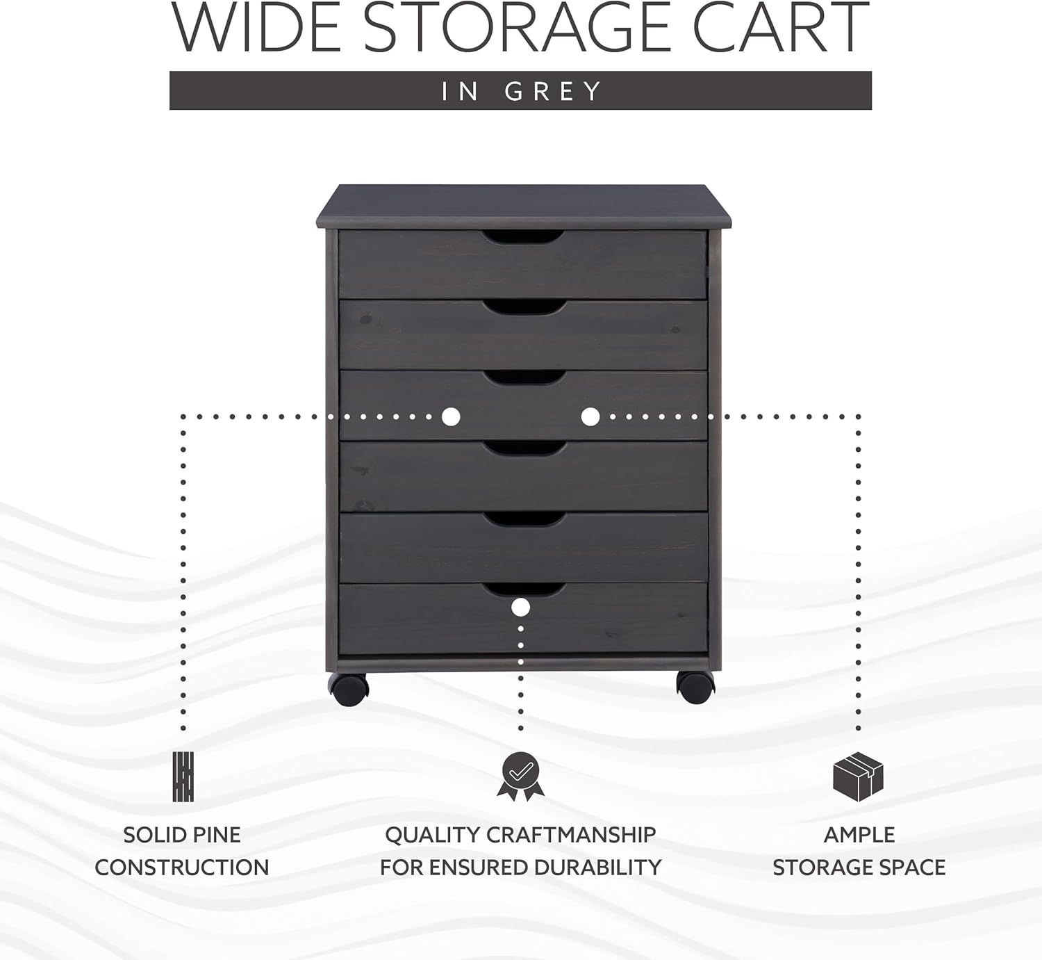 Linon Home Decor Products Corinne Six Drawer Wide, Grey Rolling Cart-11