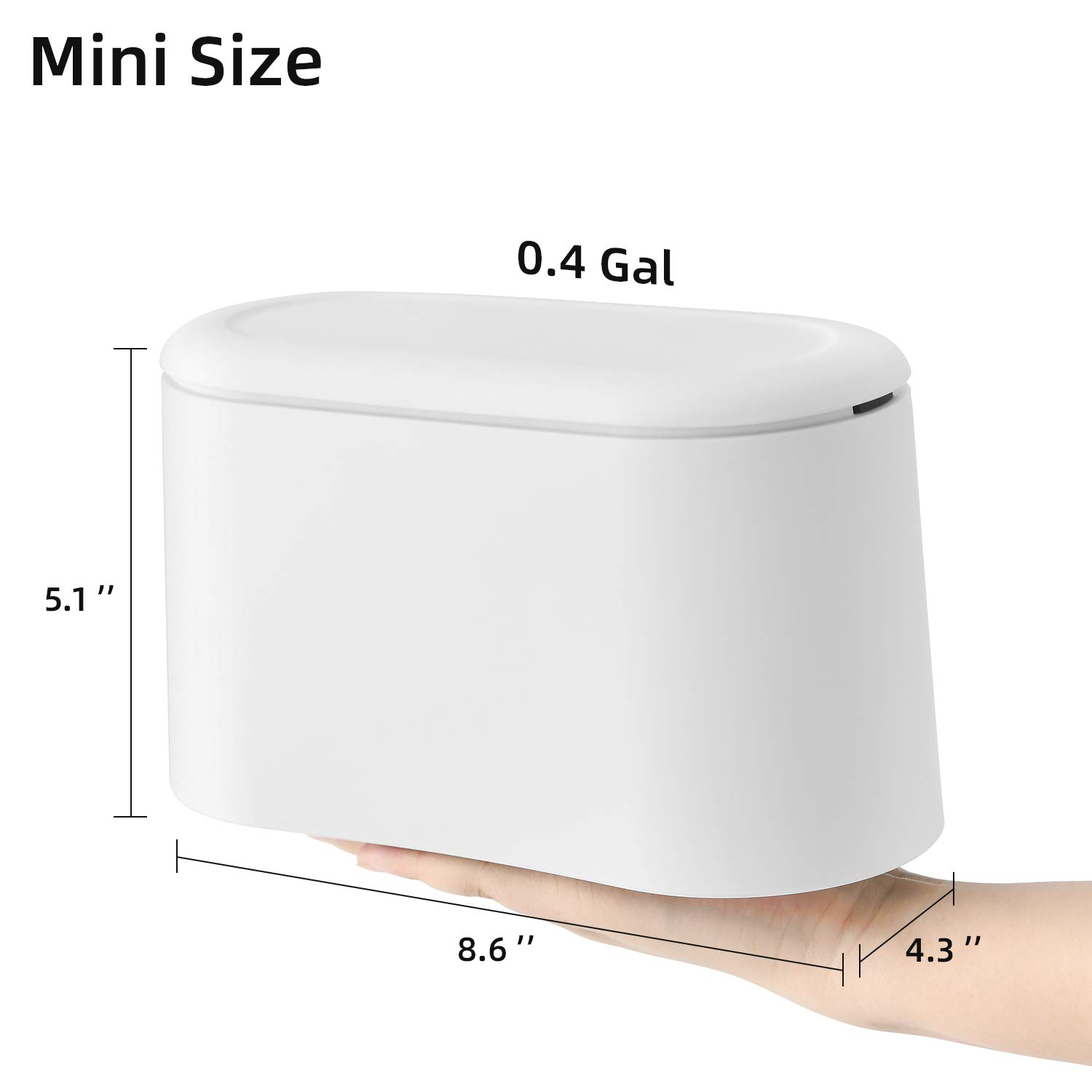 SUBEKYU Mini Trash Can with Lid,Small Trash Can,Desk Trash Can,Countertop Mini Garbage Cans,Tiny Waste Basket,White,with 3 roll Bags-5