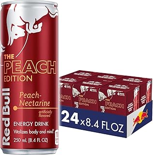 Red Bull Peach Edition Energy Drink, Peach Nectarine, with 80mg Caffeine plus Taurine & B Vitamins, 8.4 Fl Oz, 6 Packs of 4 Cans (Pack of 24)