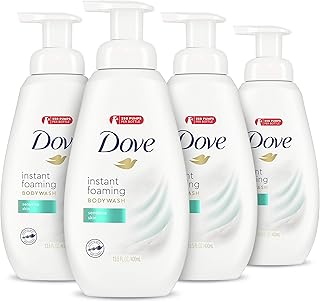 Dove Instant Foaming Body Wash 4 Count for Softer and Smoother Skin Sensitive Skin Effectively Washes Away Bacteria While Nourishing Your Skin 13.5 oz