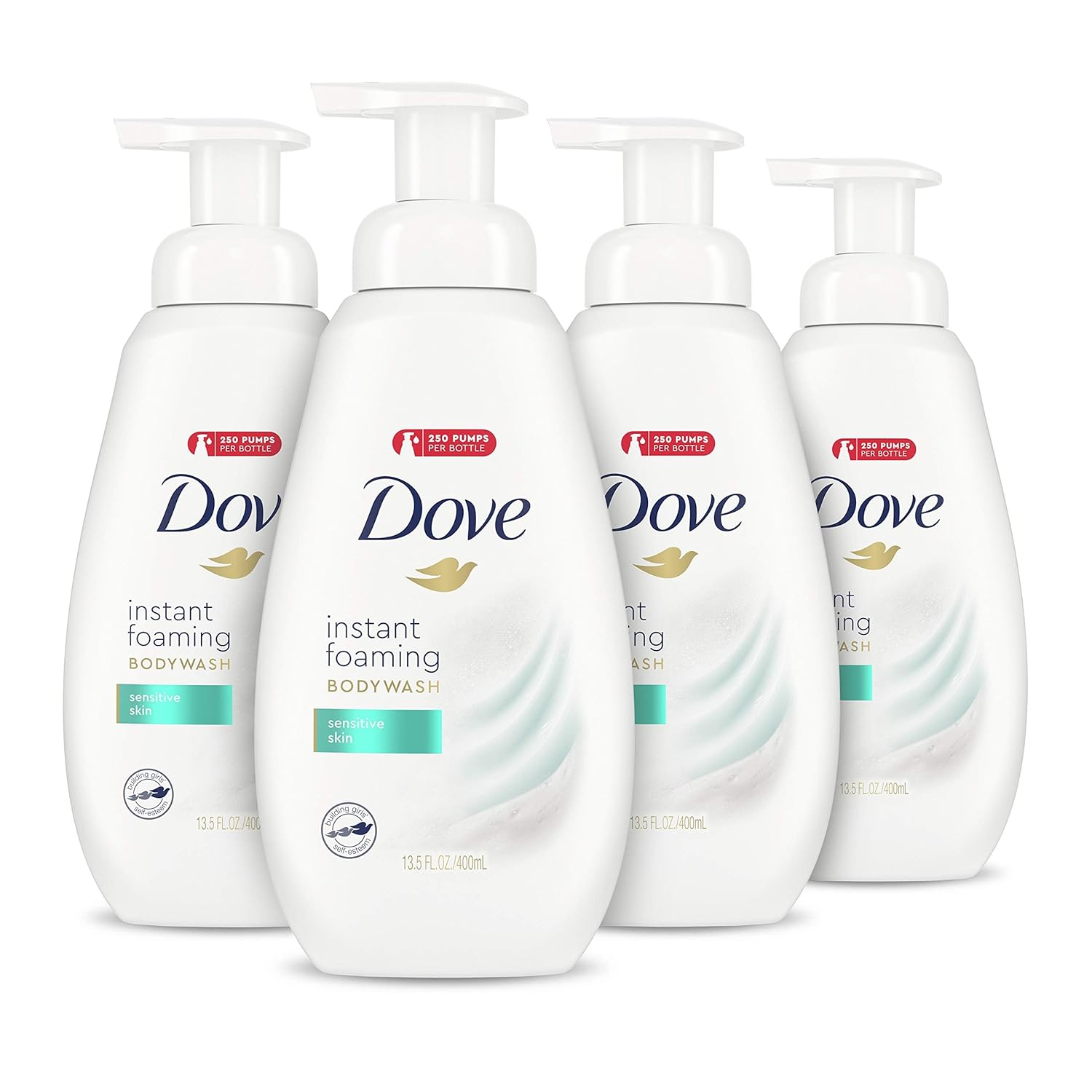 Dove Instant Foaming Body Wash 4 Count for Softer and Smoother Skin Sensitive Skin Effectively Washes Away Bacteria While Nourishing Your Skin 13.5 oz-0