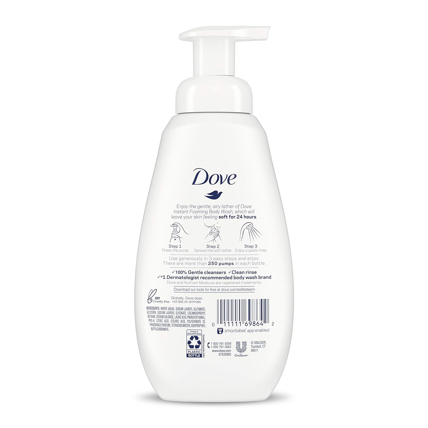 Dove Instant Foaming Body Wash 4 Count for Softer and Smoother Skin Sensitive Skin Effectively Washes Away Bacteria While Nourishing Your Skin 13.5 oz-1