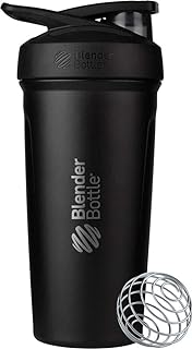 BlenderBottle Strada Shaker Cup Insulated Stainless Steel Water Bottle with Wire Whisk, 24-Ounce, Black