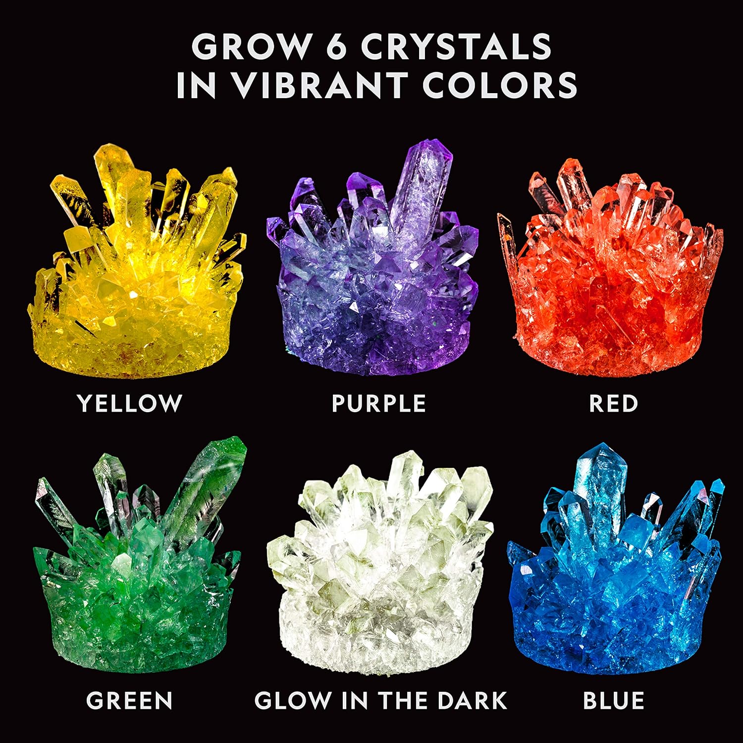 National Geographic Mega Crystal Growing Kit - Grow 6 Crystals with Light-Up Stand, Science Gifts for Kids 8-12-6