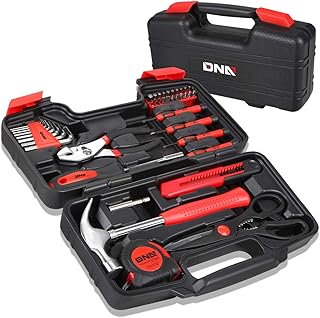 DNA MOTORING 39-Piece Household Tool Set General Repair Small Hand Tool Kit Storage Case for Home Garage Office College Dormitory Use, Red, TOOLS-00006