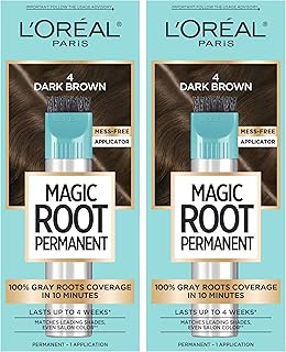 L'Oreal Paris Magic Root Rescue 10 Minute Root Hair Coloring Kit, Permanent Hair Color with Quick Precision Applicator, 100 percent Gray Coverage, 4 Dark Brown, 2 count