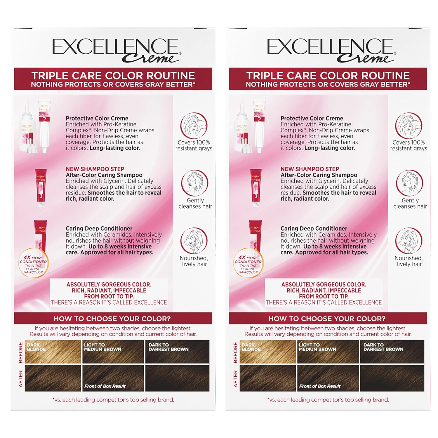 L'Oreal Paris Excellence Creme Permanent Hair Color, 5 Medium Brown, 100 percent Gray Coverage Hair Dye, Pack of 2-7