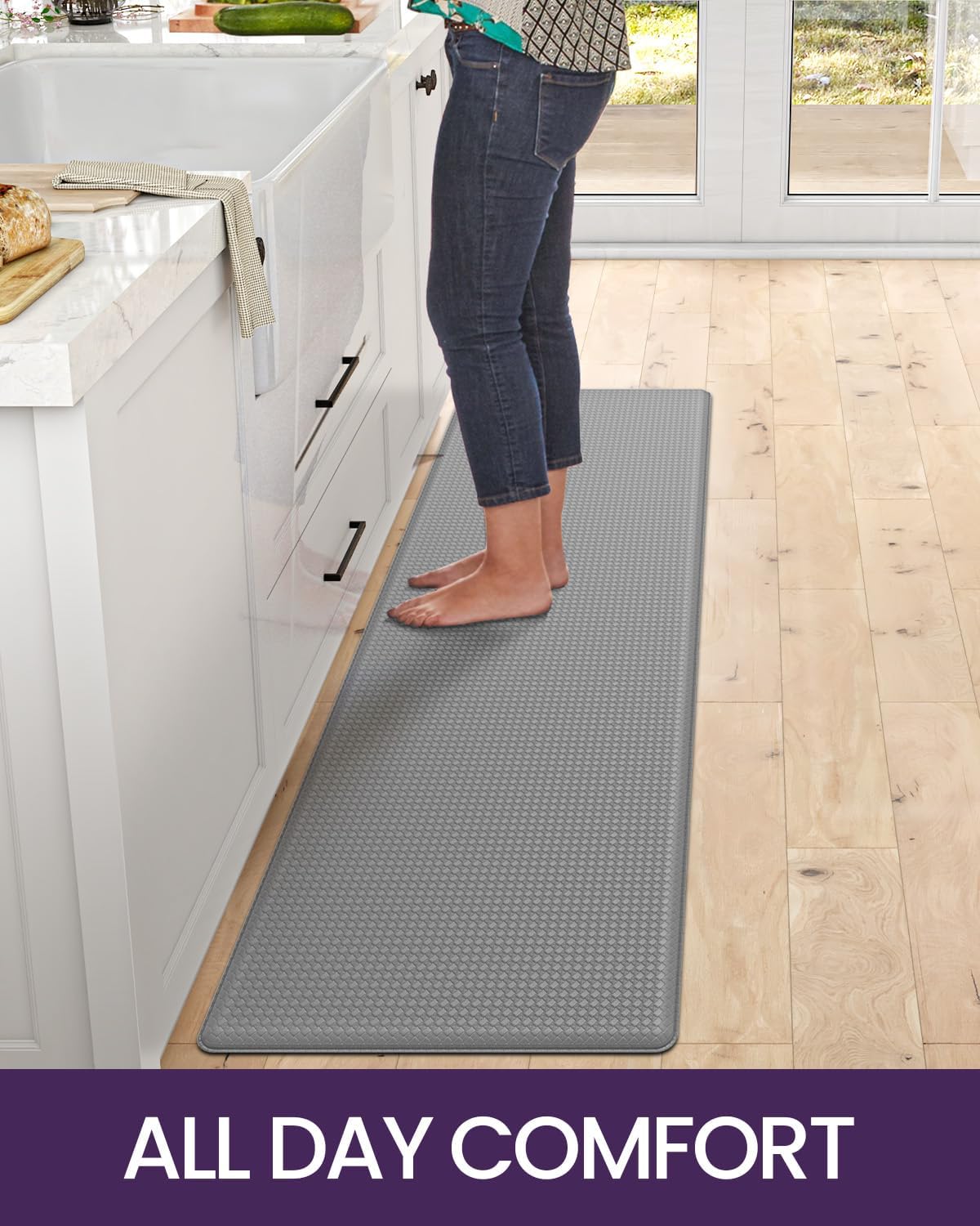 DEXI Kitchen Rug Anti Fatigue,Non Skid Cushioned Comfort Standing Kitchen Mat Waterproof and Oil Proof Floor Runner Mat, Easy to Clean, 17"x59", Grey-7