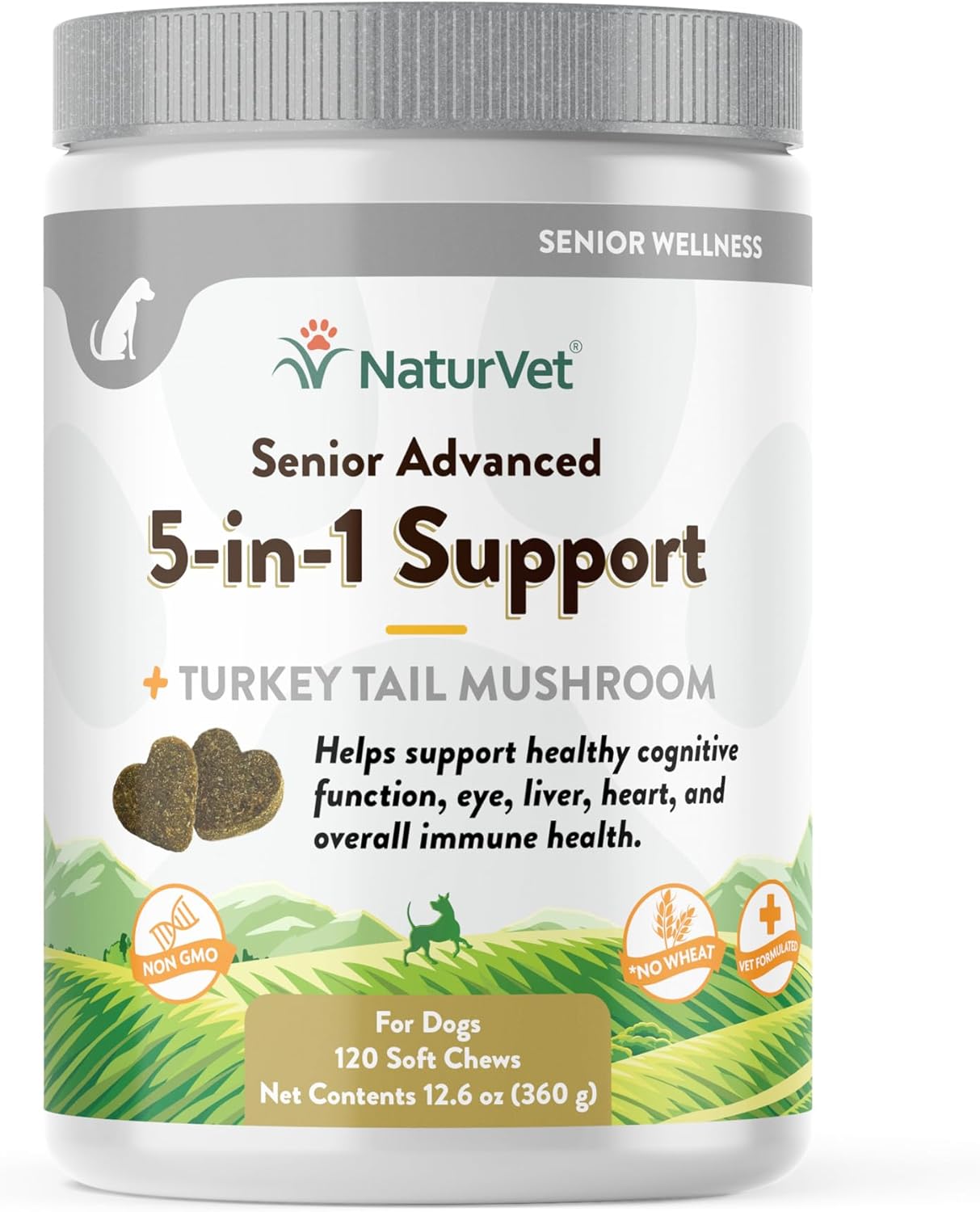 NaturVet Senior Advanced 5-in-1 Support Dog Supplement – Helps Support Immune System, Heart, Liver, Cognitive Function, Eye Health – Includes Ginkgo Biloba, Lutein – 120 Ct.-0